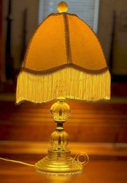 Hollywood Regency Style Clear Glass Table Lamp W/ Fringe Shade