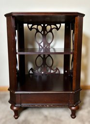 Bombay Company Dark Wood Side Table Featuring Intricate Fretwork Designs W/ A Hidden Drawer