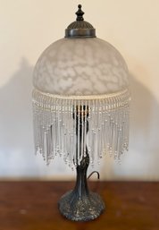 Elegant White Vintage Victorian-style Beaded Boudoir Table Lamp
