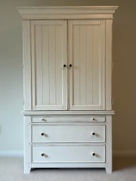 Traditional Coastal Farmhouse Style Off-white Wood Armoire Wardrobe.