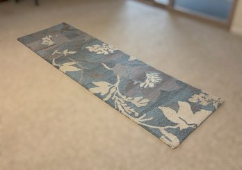 Beautiful Blue And Gray Floral Design Wool Runner Rug