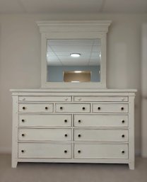 Country Loft Antique White Nine Drawer Dresser With Matching Crown Molded Mirror