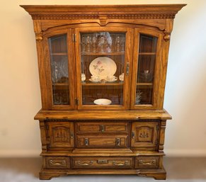 Traditional Solid Oak Two-piece China Hutch