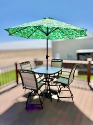 Beautiful 5 Piece Patio Furniture Set Complete With A 9ft Palm Round Outdoor Tilting Market Patio Umbrella