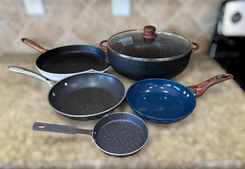 Assortment Of Non Stick Pans And IMUSA Caldero With Glass Lid