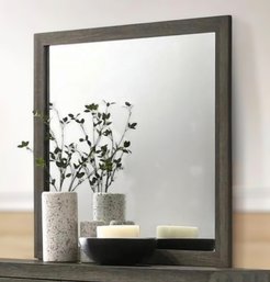 Furniture World Rustic Wood  Mirror In Contemporary Grey Finish 35 X 39 Inches