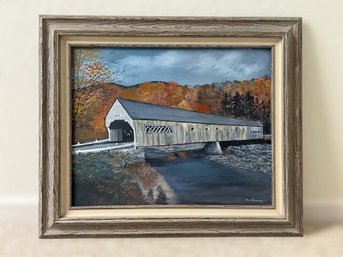 Framed Original Painting Of Dummerston Bridge, Vermont By Artist Vera Trottier (22' X 26')