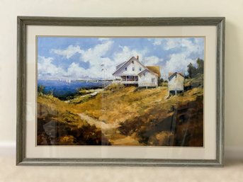 Framed Print Of 'ocean Cottage' By Artist Barbara Applegate, A Landscape Depicting The Maine Coast