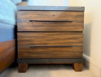 Rustic Industrial Two Drawer Wood Nightstand With Faux Concrete Top