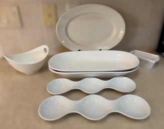 White Ceramic Serving Dishes W/ Platters, Bowls, & Compartmental Dishes Featuring Pier 1, Indoor/outdoor, More