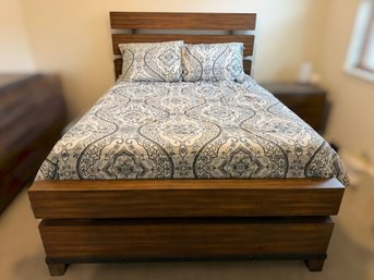 Modern Rustic Solid Wood Low-Profile Platform Bed Frame With Panel Headboard