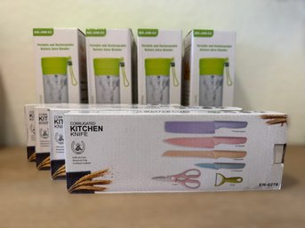 Bulk Lot Of Bulk 4 Portable Rechargeable Blenders & 4 Stainless Steel Knife Sets
