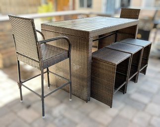 Coffee Brown Wicker-Style Counter Height Patio Dining Set With Table & 8 Chairs