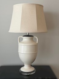 Ivory Crackle 34in Ceramic Urn Table Lamp On Acrylic Pedestal - 1 Of 2