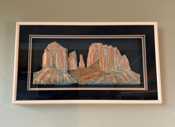 Cathedral Rock, Sedona AZ Cast Paper Sculpture Signed By Carl Bandy W/ Wood Frame (33x19 Inch)