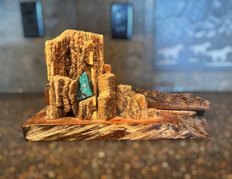 Canyon Wood Southwestern Sculpture Mixed Media Featuring Turquoise & Petrified Wood By Tom Wheeler