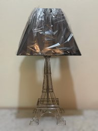 Silver Metal Eiffel Tower Table Lamp W/ Dark Shade