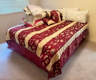 Queen Size Bed Including Red Floral Bedding, Frame, & Serta Northstar Supreme Mattress