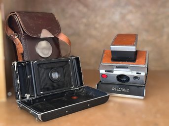 Vintage Polaroid SX-70 Land Camera And Kodak Vigilant Camera With Case