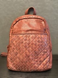 Genuine Leather Brown Woven Front Backpack