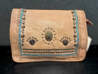 Scully Genuine Leather Western Crossbody Shoulder Bag With Tooled & Braided Detail