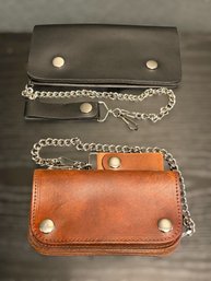 Pair Of Two Genuine Leather Chain Wallets In Black And Brown Made In The USA - Lot 1 Of 2