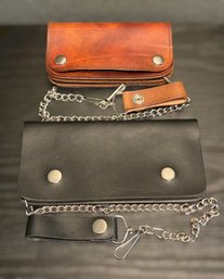 Pair Of Two Genuine Leather Chain Wallets In Black And Brown Made In The USA - Lot 2 Of 2