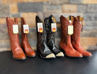 Wonderful Lot Of 3 Pairs Men's Leather Western Cowboy Boots Size 9.5 - Lot 1