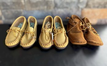 Lot Of 3 Pairs Vintage Style Genuine Leather & Suede Moccasins - Lot 2 Of 3 (moccasins)