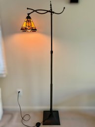 Beautiful Tiffany-style Reading Floor Lamp In A Blackish Bronze Finish