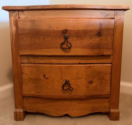 Rustic Wooden 2 Drawer Nightstand With Drop Pull Hardware