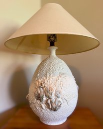 White Ceramic Table Lamp With Inlayed Seashells And Textured Details