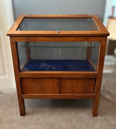 Vintage Wood & Glass Lighted Display Case W/ Lower Storage
