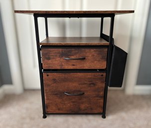 Rustic Brown 2-drawer File Cabinet W/ Open Shelf, Side Storage Bag, & Fabric Drawers