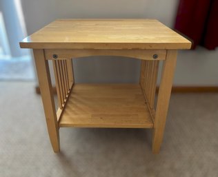 Mission Style Light Wood End Table With Lower Shelf
