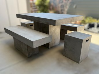 Crate & Barrel 2 Magnificent Outdoor Polished Concrete Dining Set With Bench Seating