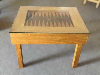 Handcrafted Oak Side Table With Glasstop And Geometric Inlay & Brass Accent