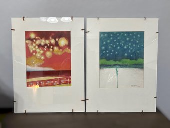 Abstract Watercolor Landscape Artwork Signed By Renner - Lot Of 2 (16x12 Inches)