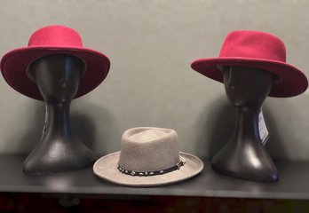 Conner Handmade Wool Gambler Hat Collection Featuring Burgundy & Grey Western Styles W/ Studded Leather Bands