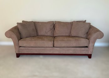 Bauhaus Classic Taupe Colored Microfiber, Three Seater Sofa With Rolled Arms And Wooden Legs