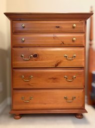 Vintage Open Home Brand Solid Pine Five Drawer Tall Boy Chest Of Drawers
