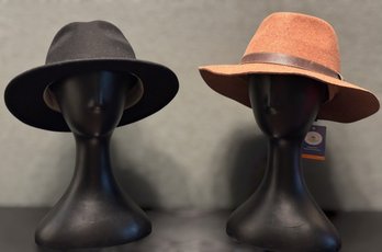 Conner And Wallaroo Wool Felt Hat Pair Featuring Wide Brims, Leather Bands, And Classic Western Styling