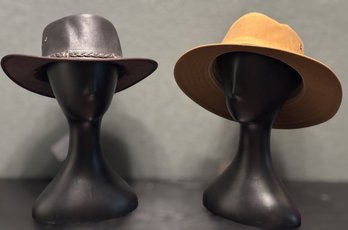 Conner Handmade Hat Pair Featuring Kangaroo Leather Western Style And Waxed Cotton Rain Hat