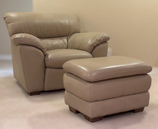 Divani Chateau D'Ax Taupe/cream Italian Leather Arm Chair & Ottoman