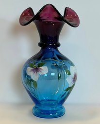Hand Painted Fenton Mulberry Art Glass 100th Anniversary Vase