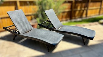 Deep Charcoal Gray Wicker Outdoor Adjustable Lounge Chairs - Lot Of 2
