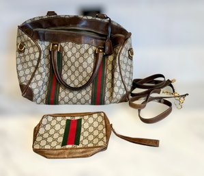 Vintage Authentic Gucci Boston Tote Bag W/ Removable Straps & Clutch Bag