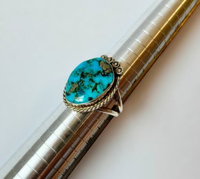 Remarkably Rare Genuine Bisbee Mine Turquoise Ring W/ Sterling Silver Braided Band, Mined In The Early 1900's