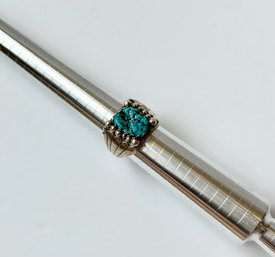 Beautiful Rare Genuine Bisbee Mine Turquoise Ring W/ Sterling Silver Band , Mined In The Early 1900's