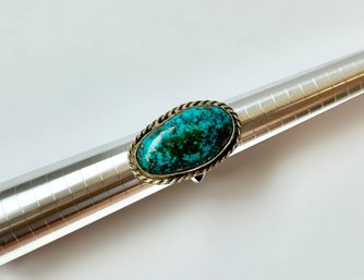 Rare Genuine Large Oval Cut Bisbee Mine Turquoise Ring W/ Sterling Silver Band , Mined In The Early 1900's